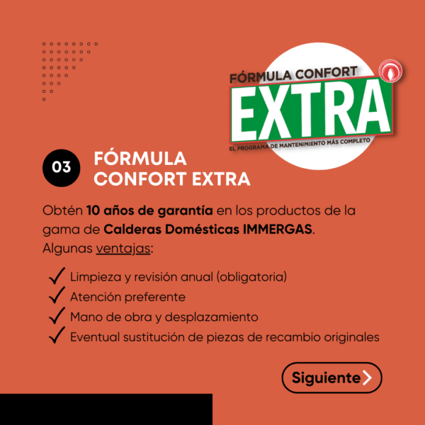 Fórmula Confort Extra para calderas domésticas de Immergas.