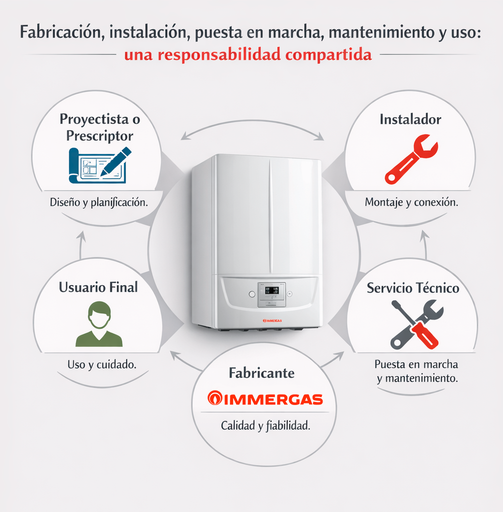Infografía de la vida útil de un equipo Immergas y los actores.